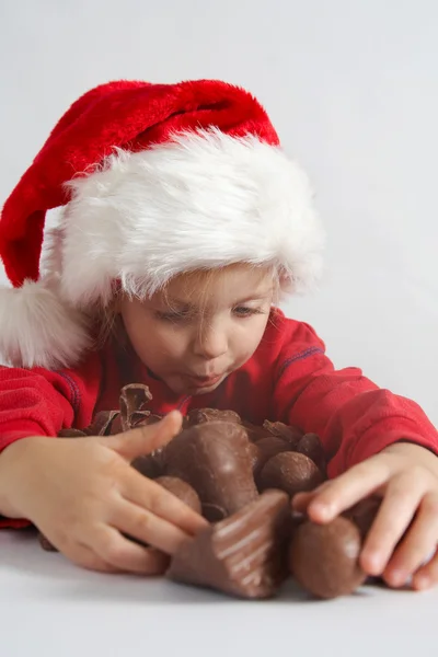 Pequeno chocolate Santa — Fotografia de Stock