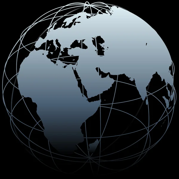 Globe de kaart van de lengte van de wereld van de Oost-aarde op zwart — Stockvector