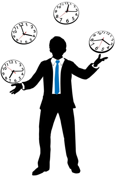 Busy business person juggles time clock — Stock Vector
