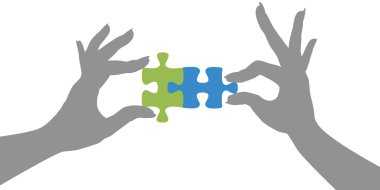Hands puzzle pieces together solution clipart