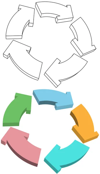 Strzałkami zakręt cyklu kolory recykling rysunek — Wektor stockowy