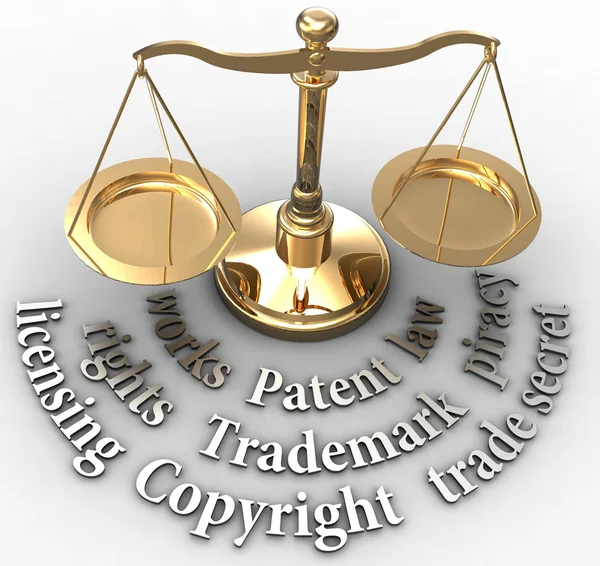 Scala i diritti di proprietà intellettuale parole di giustizia legale — Foto Stock