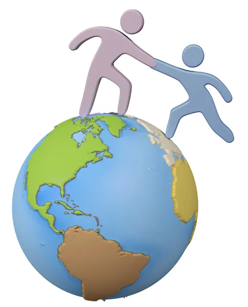 Helper reach help friend up global world — Stock Photo, Image