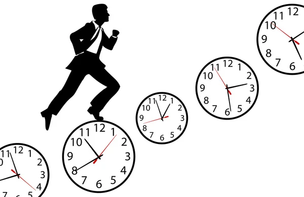 Зайнятий чоловік поспішає на робочий день годинник — стоковий вектор