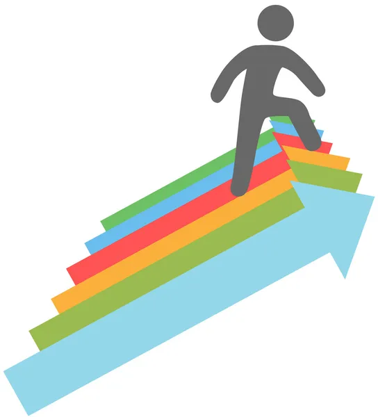 Person climbs up success direction arrows — Stock Vector