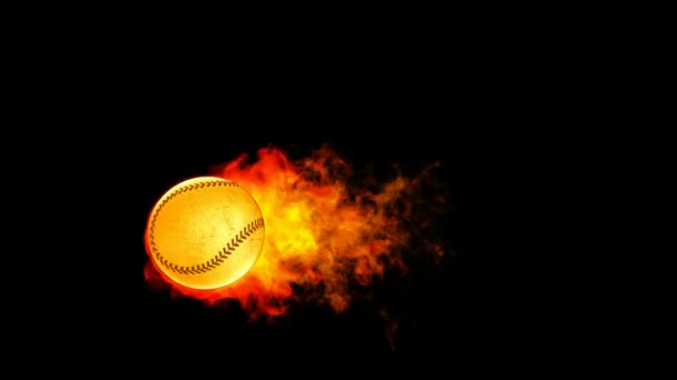 Honkbal vuurbal in vlammen op zwarte achtergrond — Stockvideo