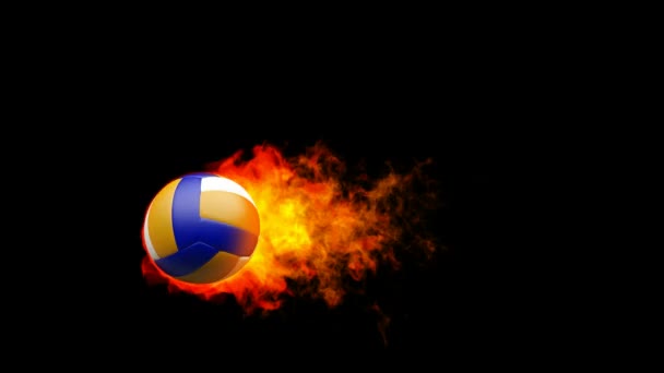 Voleibol bola de fuego en llamas sobre fondo negro — Vídeo de stock