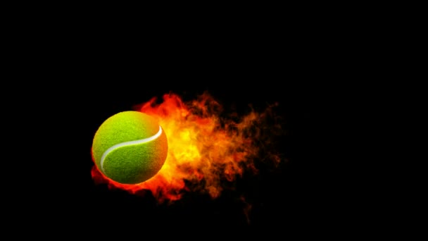 Boule de feu de tennis en flammes sur fond noir — Video