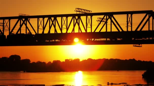 Railway bridge at sunset — Stock Video