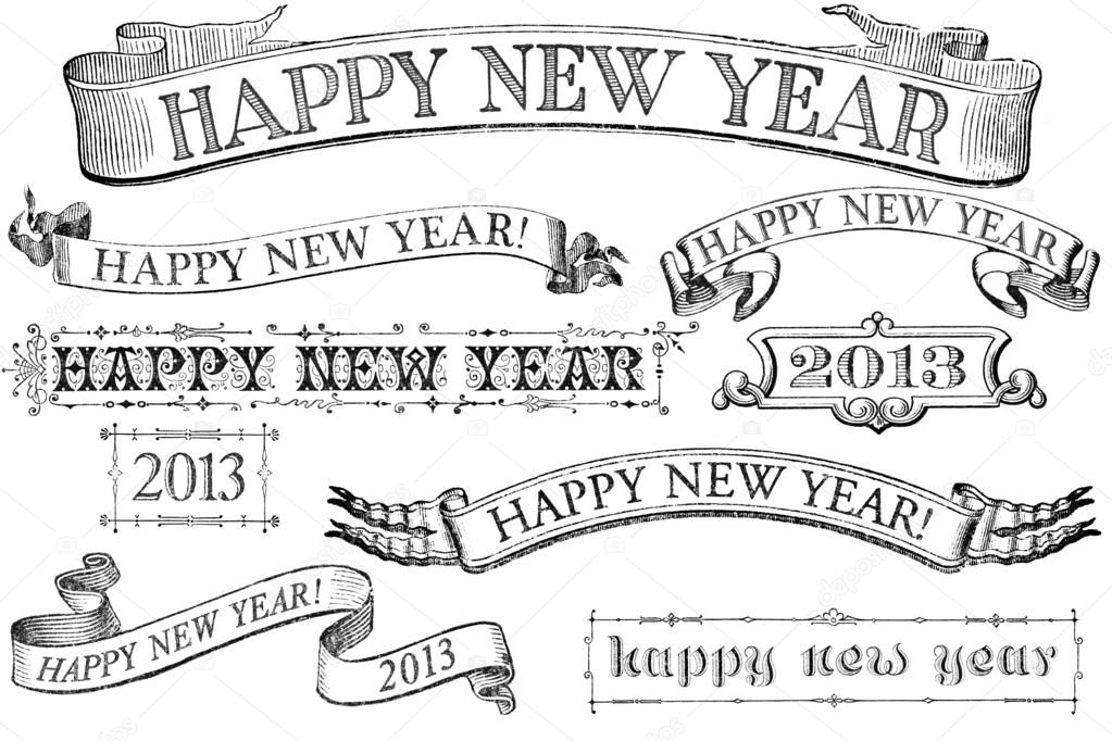 Vintage Style Happy New Year Banners