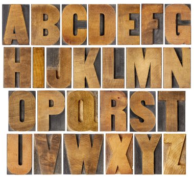 Antique alphabet set in wood type clipart