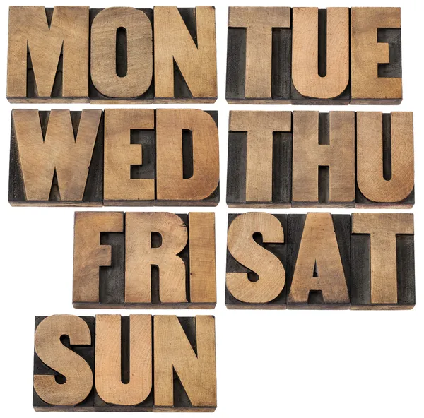 Days of week in wood type — Stock Photo, Image