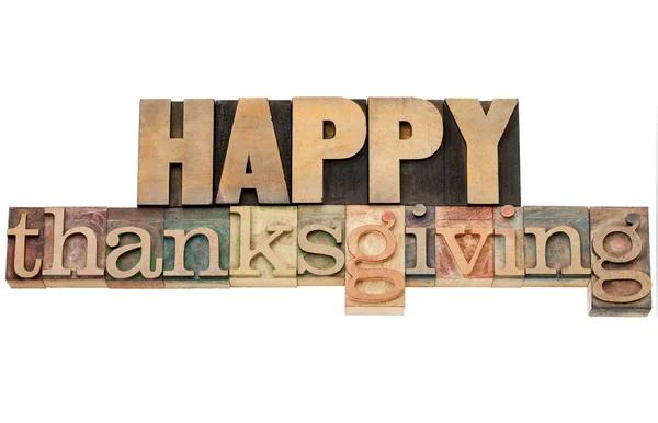 Happy Thanksgiving in wood type — Stock Photo, Image