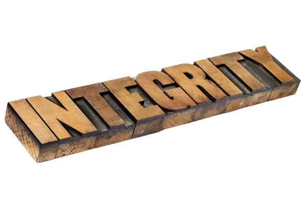 Integrity word in wood type — Stock Photo, Image