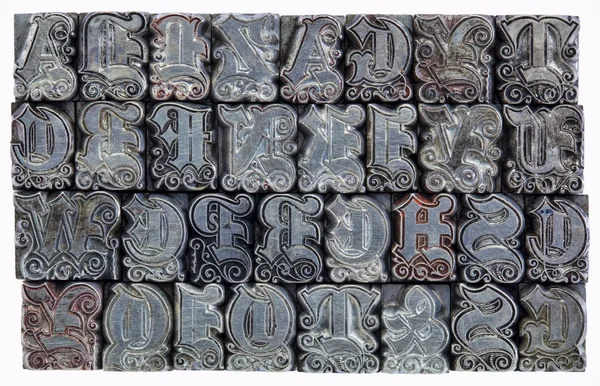 Decoratieve metalen boekdruk type — Stockfoto