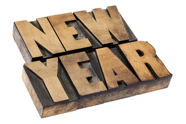 New Year in wood type — Stock Photo, Image