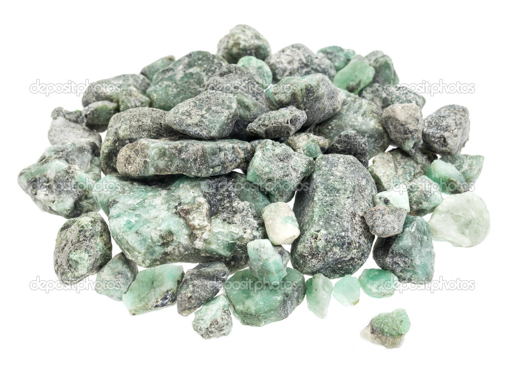 Raw emerald gemstones