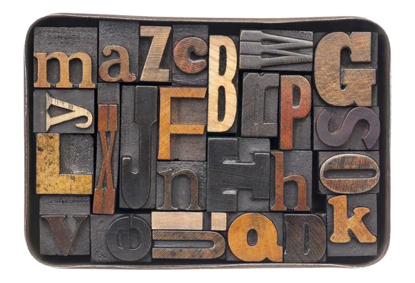 Vintage wood alphabet in box — Stock Photo, Image