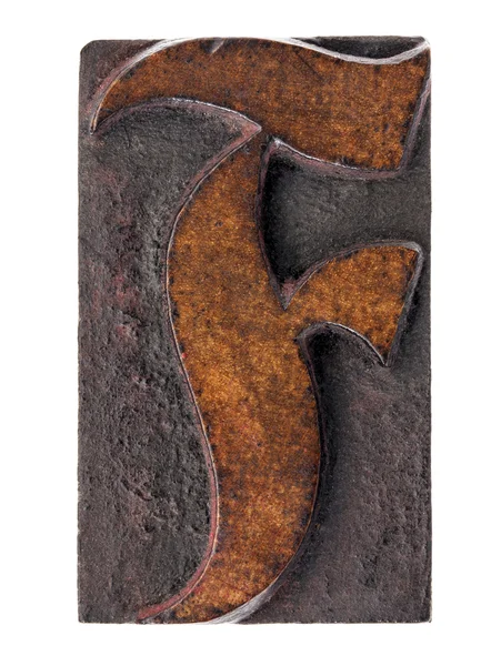 Ornamental letter F in wood type — Stock Photo, Image