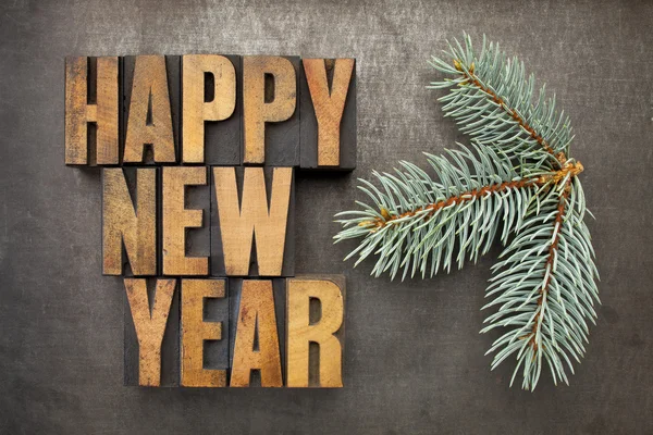 Happy New Year in wood type