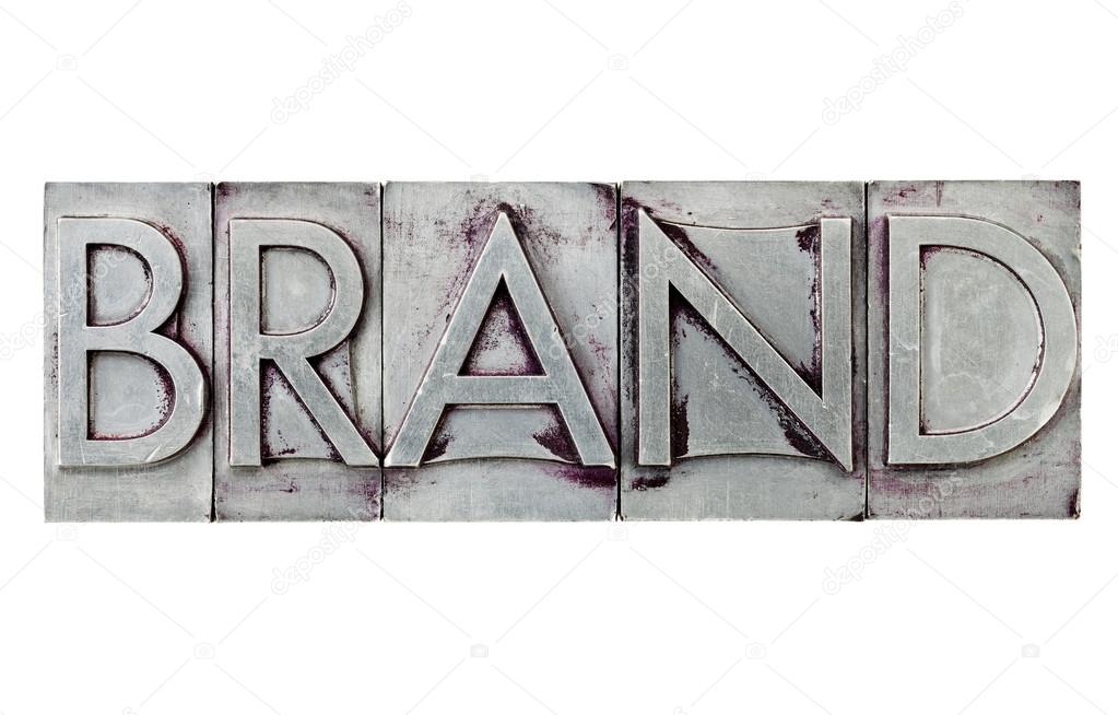 Brand word in metal type