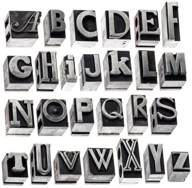 Alphabet in vintage metal type clipart