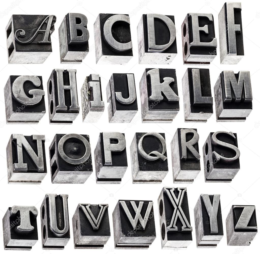 Alphabet in vintage metal type