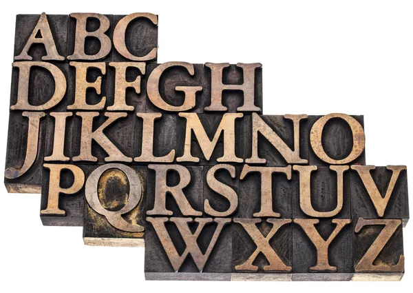 Alphabet abstract in wood type — Stock Photo, Image