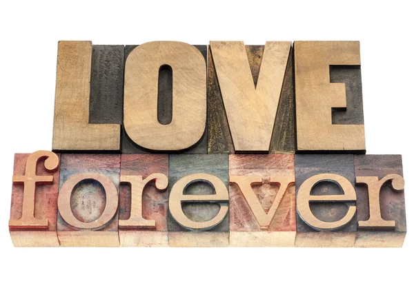 Love forever in wood type — Stock Photo, Image