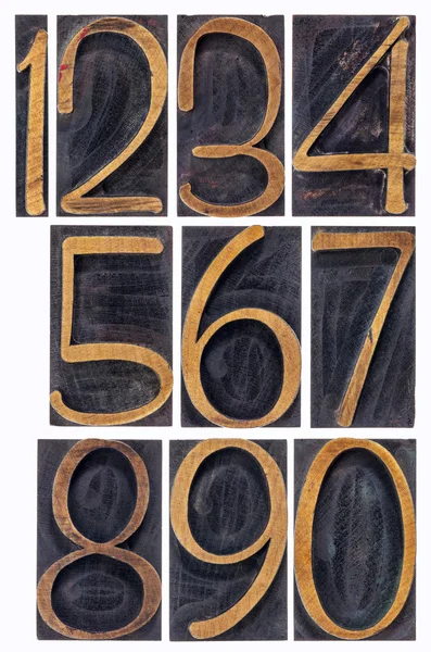 Wood type numbers isolated — Stock Photo, Image