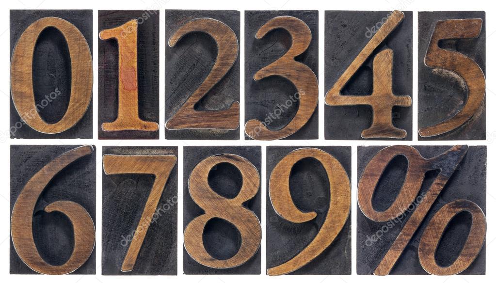 isolated numbers in wood type