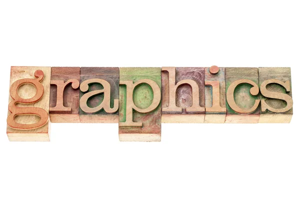 Graphics word in wood type — Stock Photo, Image