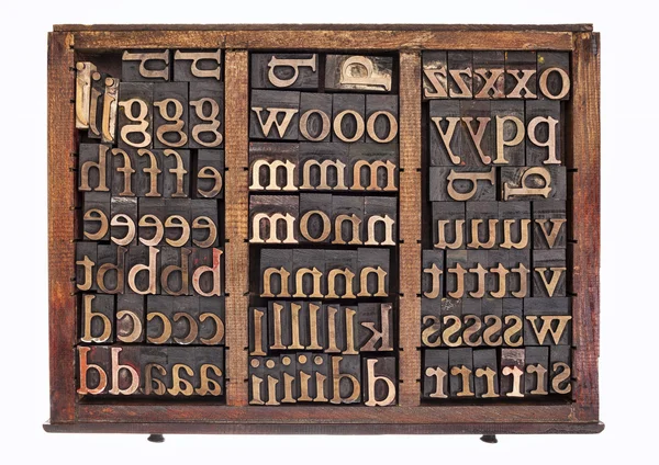 Wood type in typesetter box — Stock Photo, Image