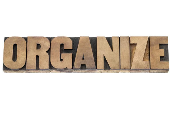 Organize word in wood type — Stock Photo, Image