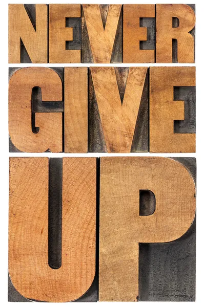 Never give up in wood type — Stock Photo, Image