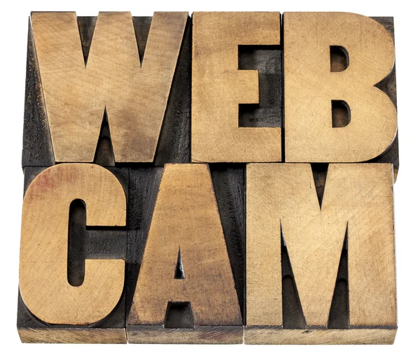 Webcam slovo v dřeva typu — Stock fotografie