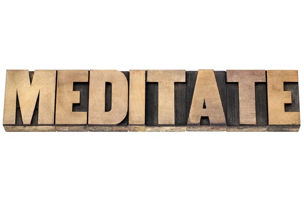 Meditate word in wood type — Stock Photo, Image