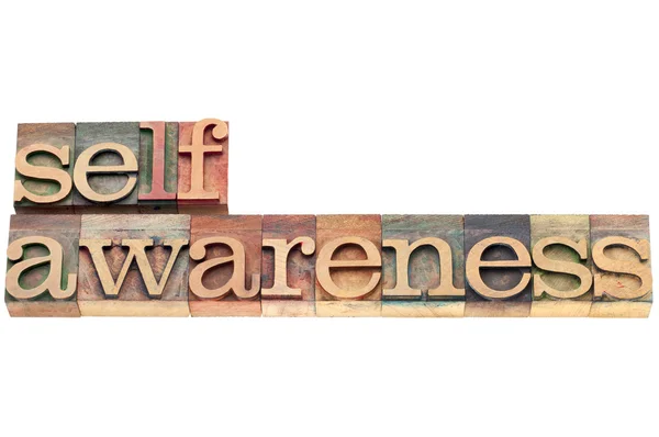 Self-awareness word in wood type — Stock Photo, Image