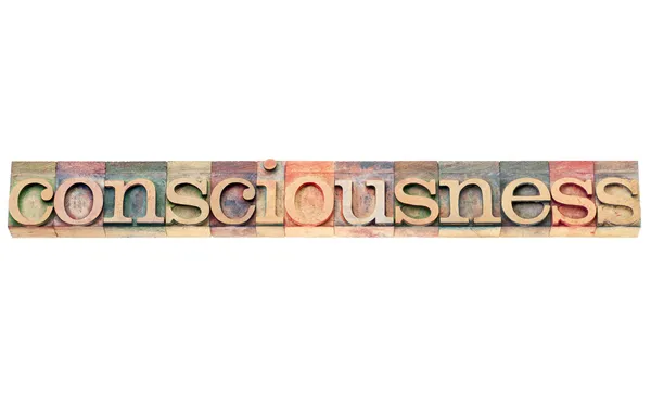 Consciousness word in wood type — Stock Photo, Image
