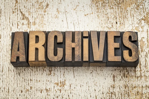 Archives word in wood type — Stock Photo, Image