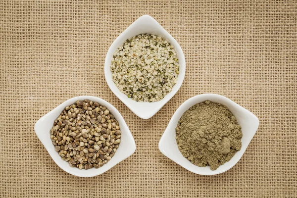 Seeds, hearts and hemp protein — Stock Photo, Image