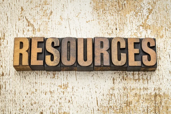 Resources word in wood type — Stock Photo, Image