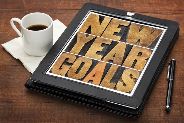 Objectifs du Nouvel An sur tablette numérique — Photo