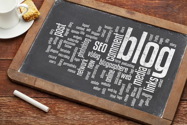 Blogg word cloud på blackboard — Stockfoto