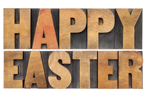 Happy Easter in wood type — Stock Photo, Image