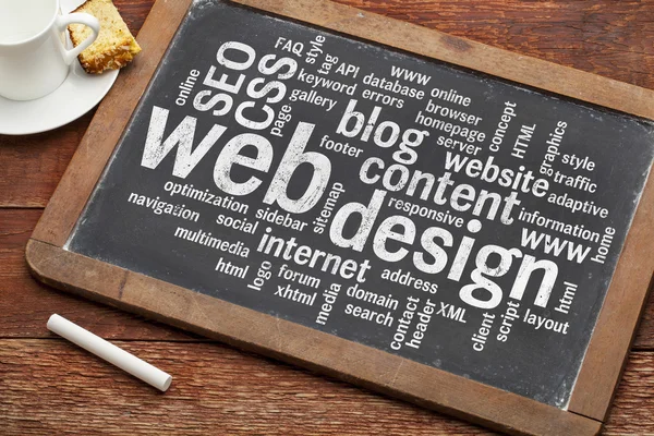 Web design szó felhő-táblára Stock Kép