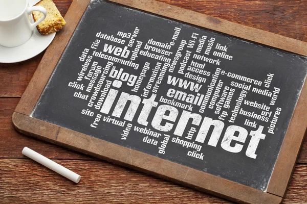 Internet word cloud on blackboard — Stock Photo, Image