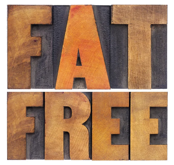 Fat free words in wood type — Stock Photo, Image