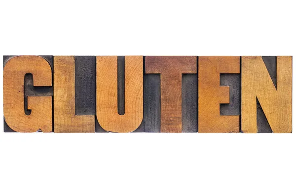 Gluten word in wood type — Stock Photo, Image