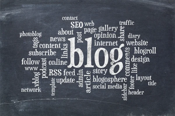 Blog  word cloud on blackboard — Stock Photo, Image